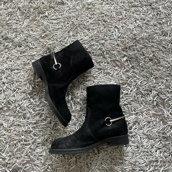 Gucci 354003 Black Suede Leather Ankle Boots Size 38 / 8US 100% AUTHENTIC - Picture 10 of 12